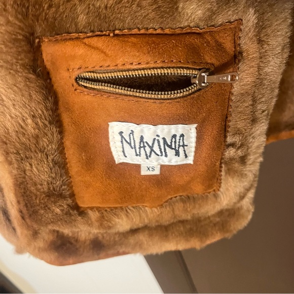 Vintage Maxima Faux Suede Leather Jacket Faux Fur Lining Pockets Heavy Brown XS - Picture 9 of 11